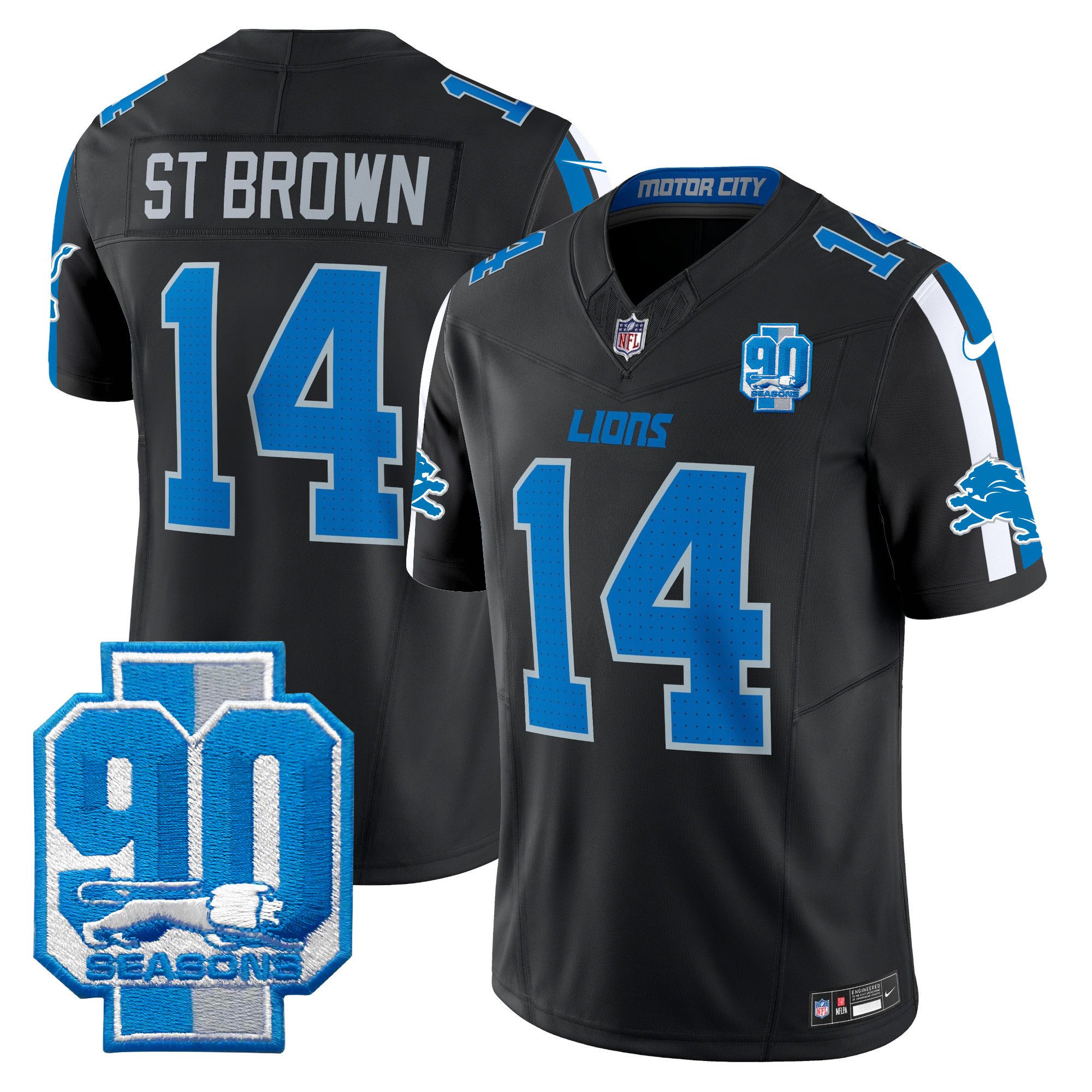 Men Detroit Lions #14 ST Brown Black 2024 Nike 90th Year Patch Vapor Limited NFL Jersey->indianapolis colts->NFL Jersey